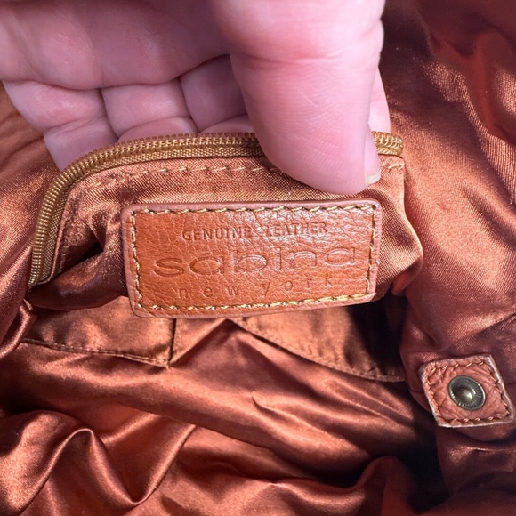 Vintage SABINA NEW YORK Tan Brown Leather Crossbody Bag Foldover Zip Top EUC - Picture 3 of 15